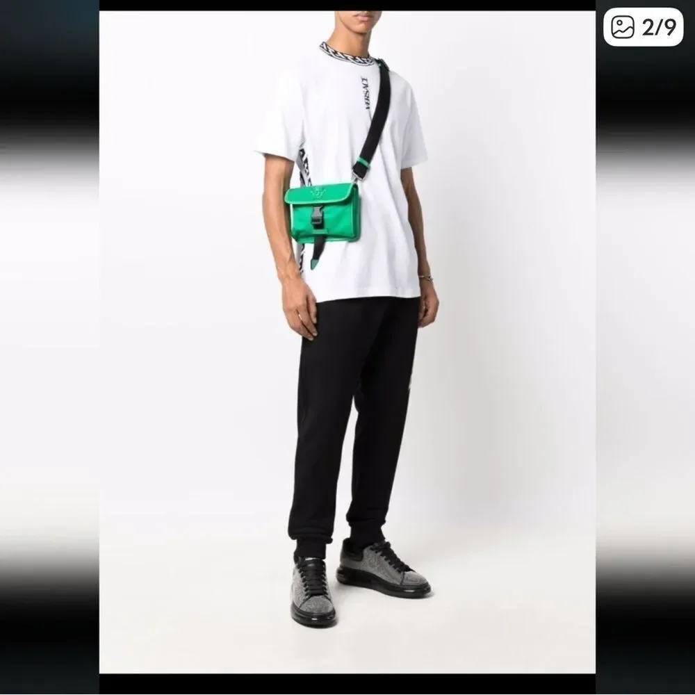 SALE Versace Green leather small La Medusa messenger bag